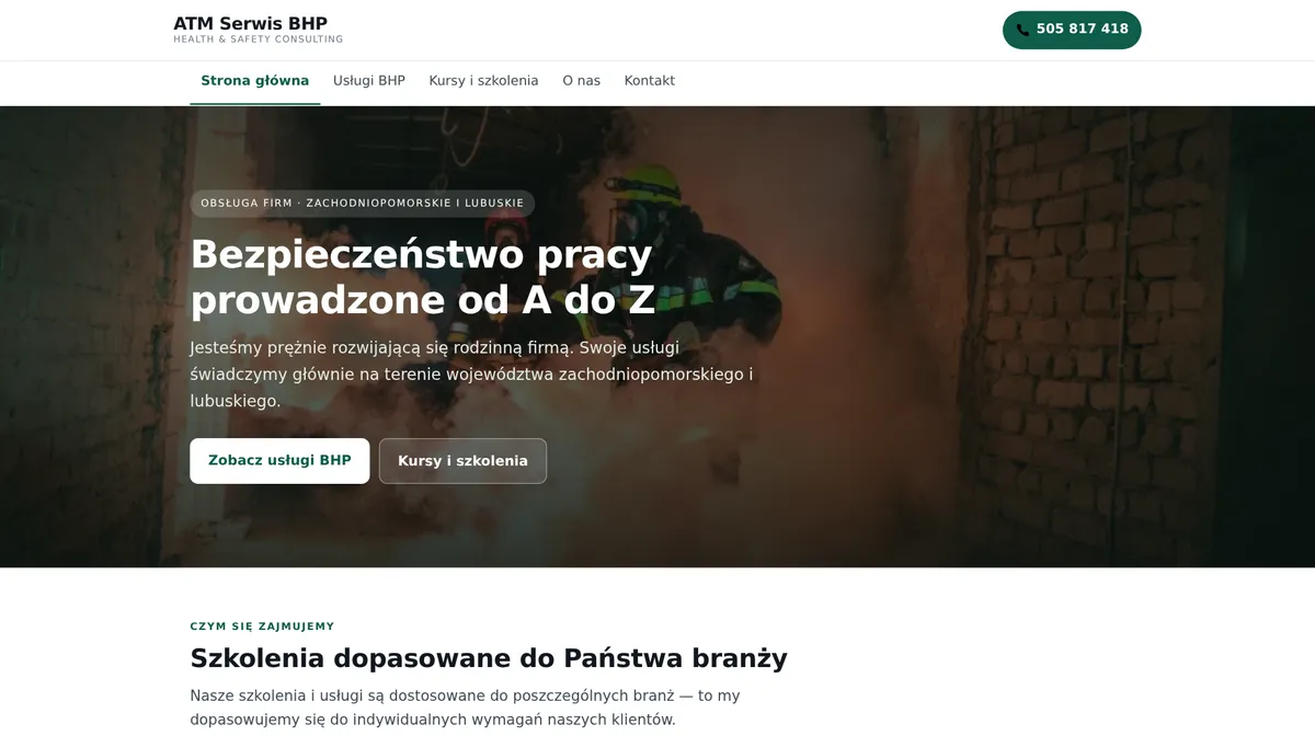 Zrzut ekranu strony głównej atm-serwisbhp.pl