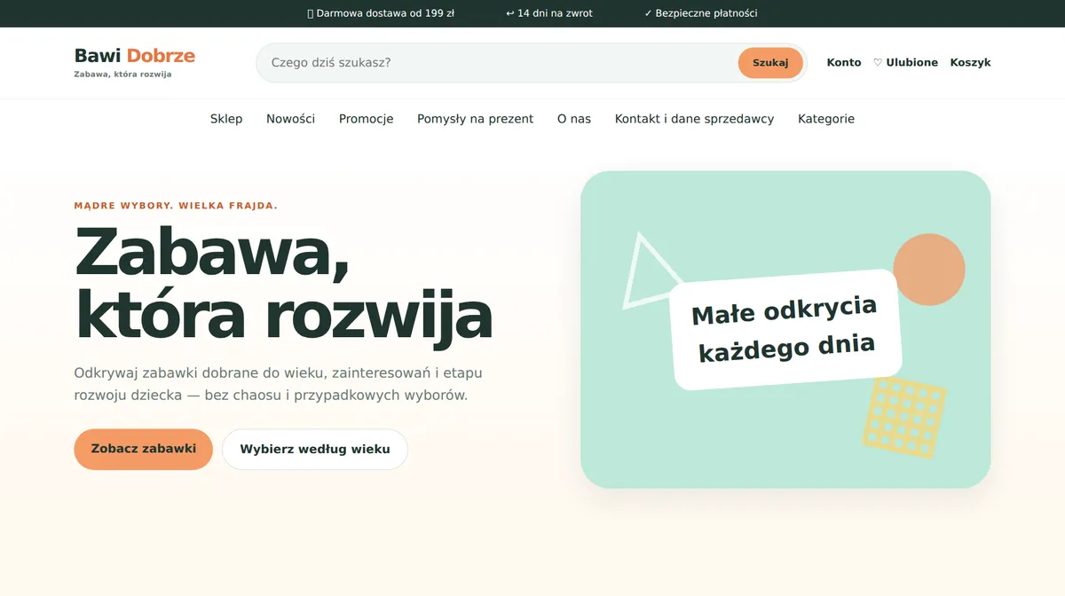 Zrzut ekranu strony głównej bawidobrze.pl